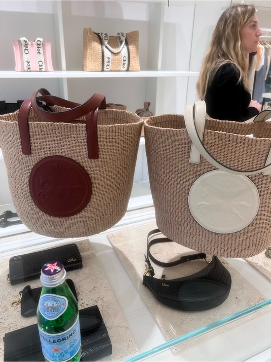 Chloe Handbags - Woven Straw Tote with Ivory or Burgundy Leather Trim